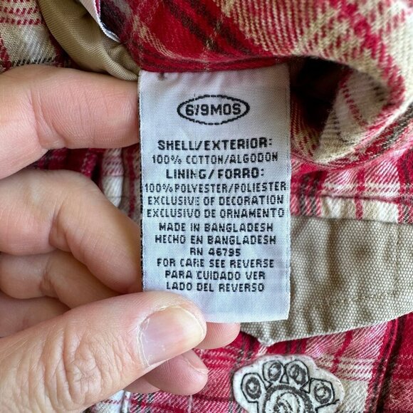 Baby Q red plaid jacket boys 6-9 months lining bear lodge design elbow patches - Picture 5 of 7